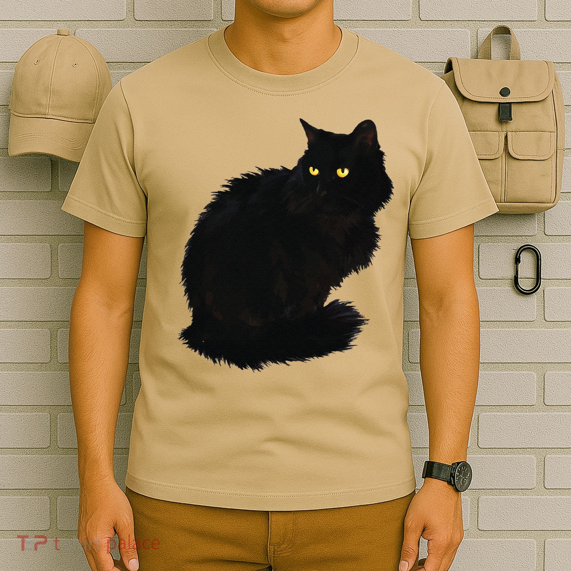Black Cat Women Spooky Yellow Eyes Halloween Cat T-Shirt