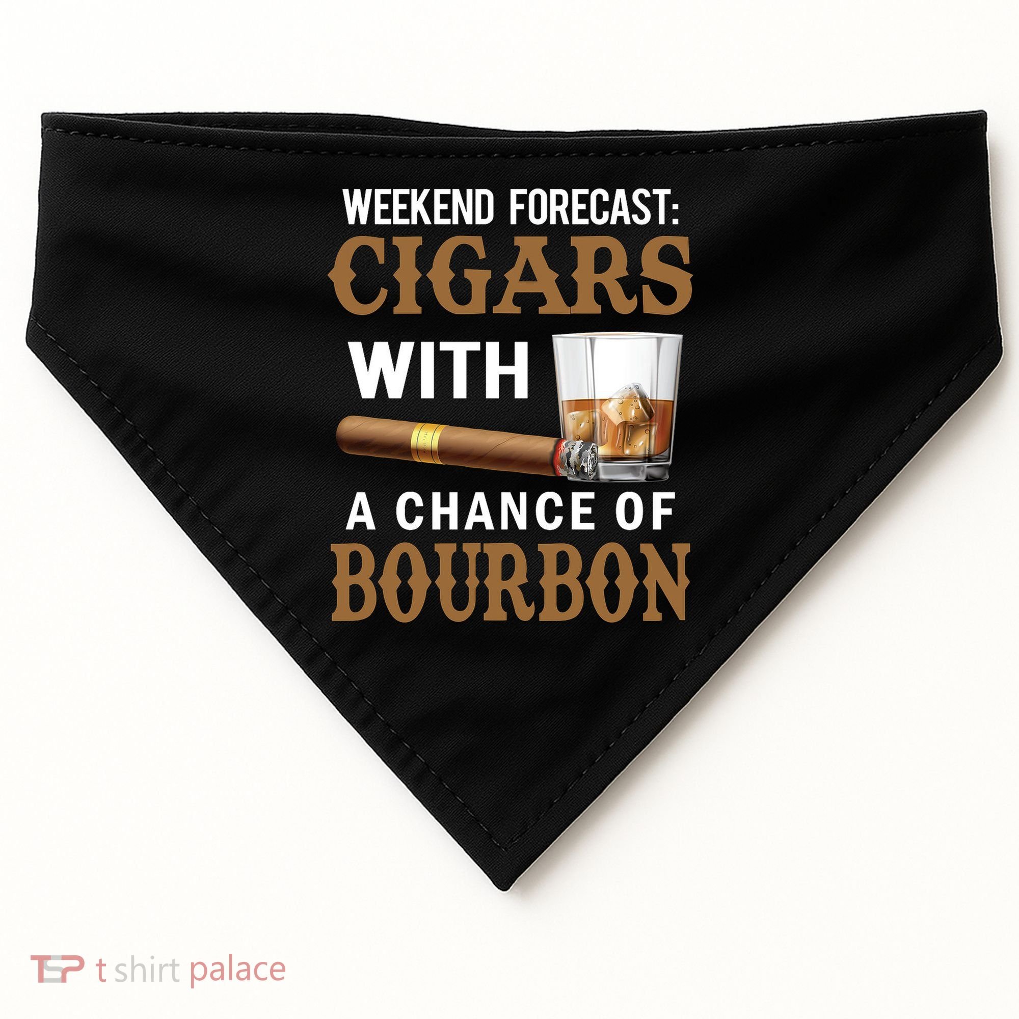Bourbon, Cigar, Whiskey, Alcohol, Funny USA-Made Doggie Bandana