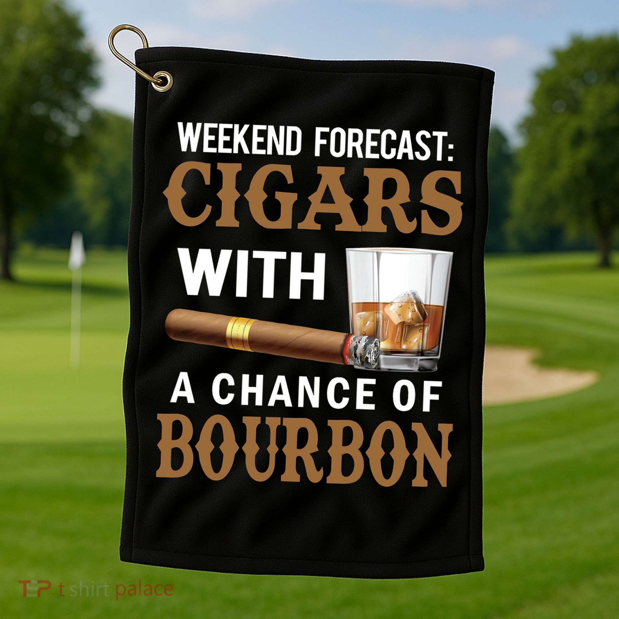 Bourbon, Cigar, Whiskey, Alcohol, Funny Golf Towel