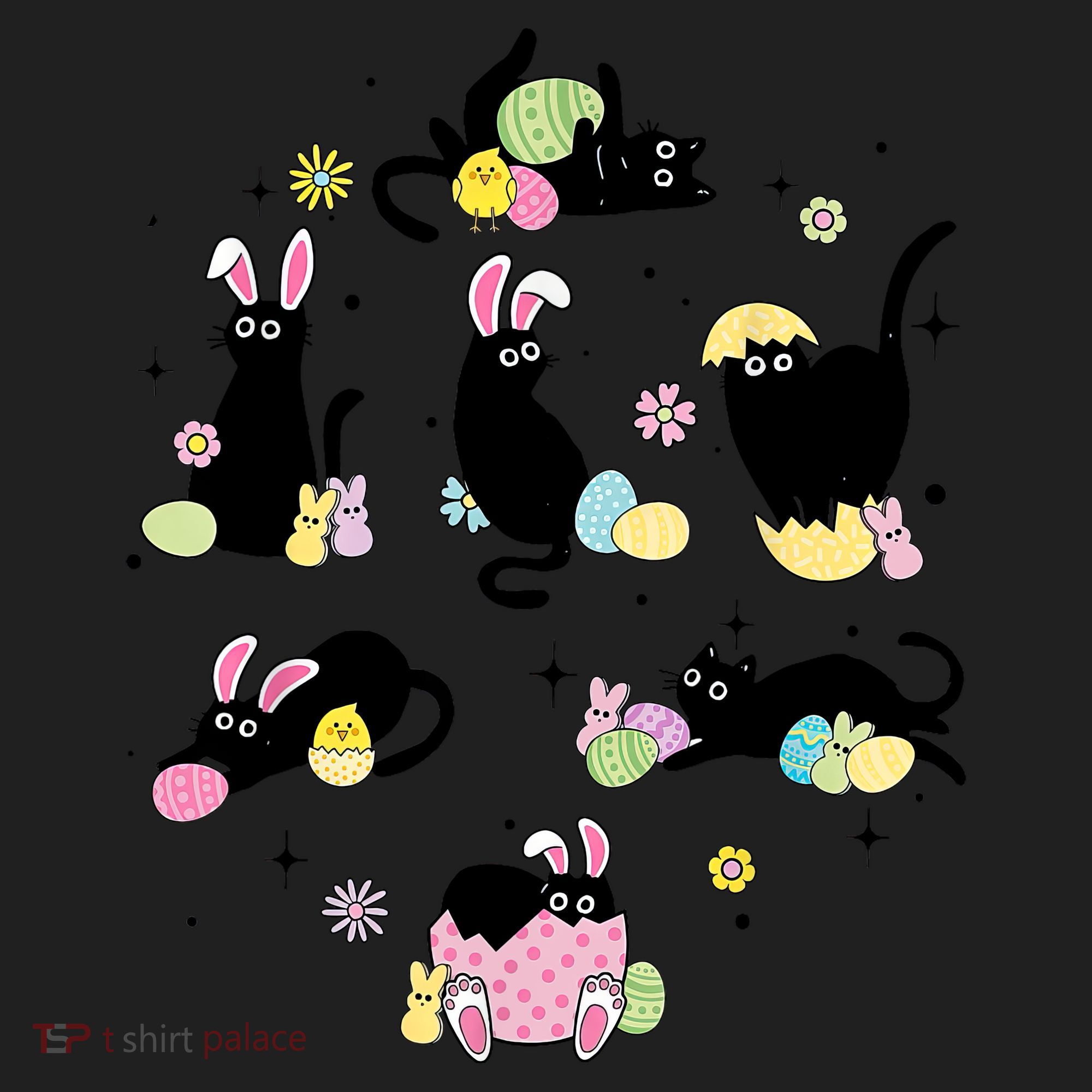 Black Cat With Bunny Eggs Happy Easter Day Matching Women's Sweatshirt