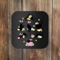 Black Cat With Bunny Eggs Happy Easter Day Matching Coaster thumb 0