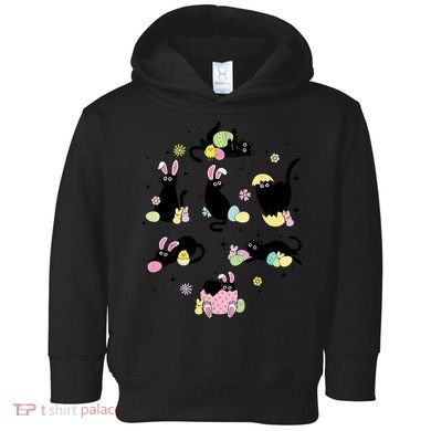 Black Cat With Bunny Eggs Happy Easter Day Matching Toddler Hoodie
