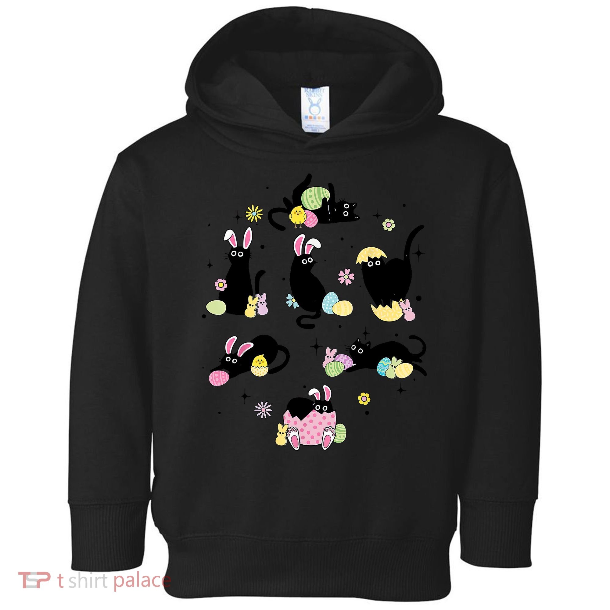 Black Cat With Bunny Eggs Happy Easter Day Matching Toddler Hoodie