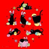 Black Cat With Bunny Eggs Happy Easter Day Matching Santa Hat thumb 1