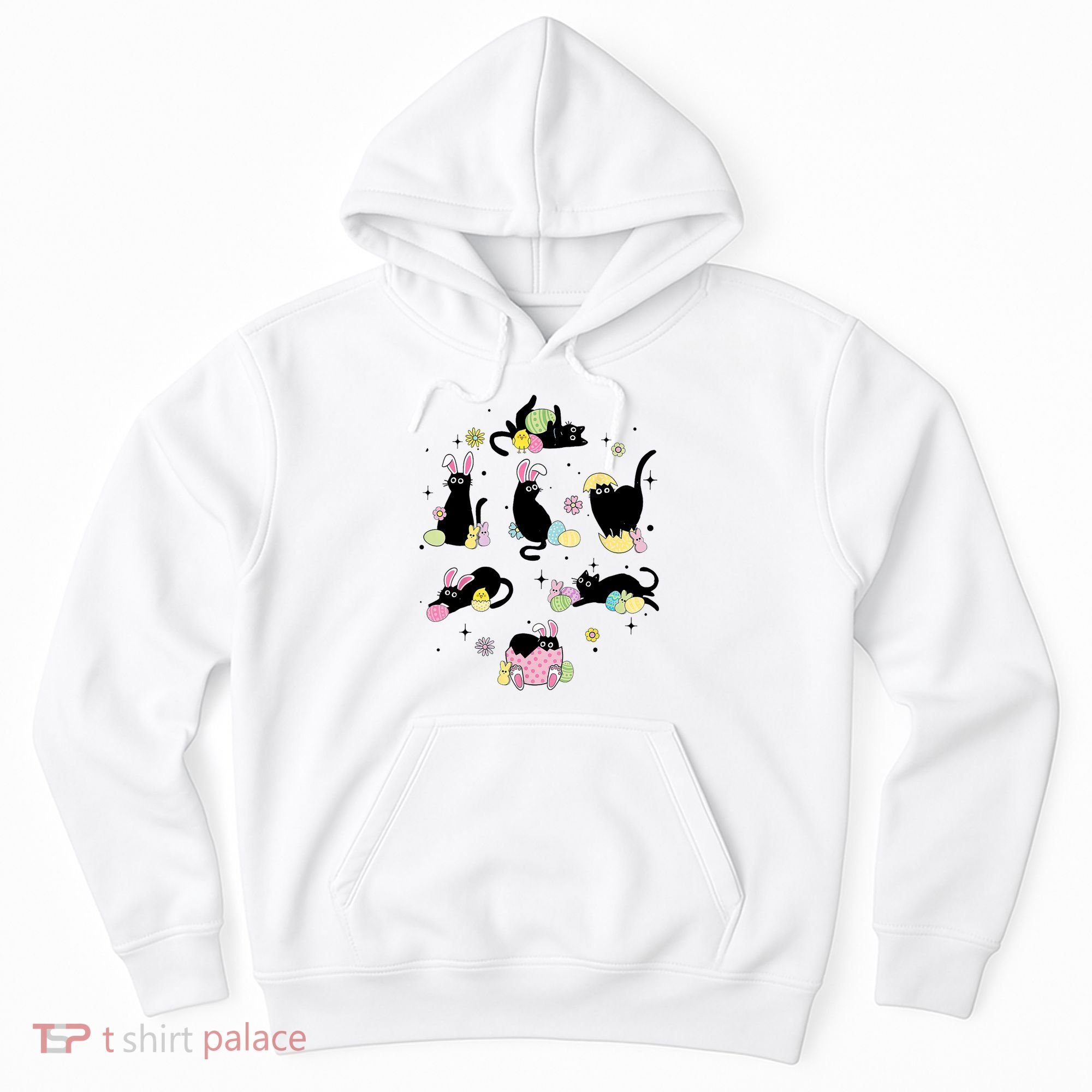 Black Cat With Bunny Eggs Happy Easter Day Matching Hoodie