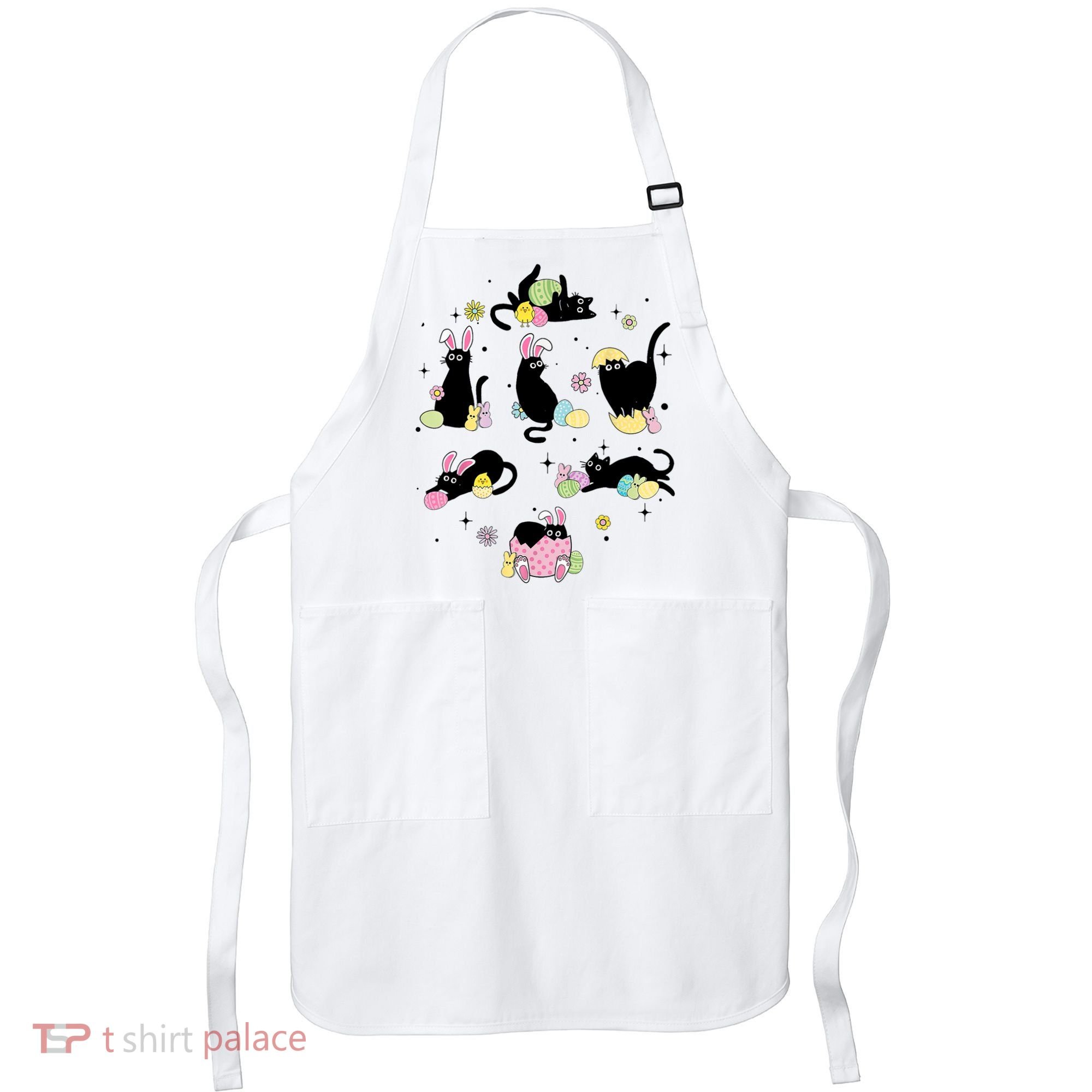 Black Cat With Bunny Eggs Happy Easter Day Matching Apron