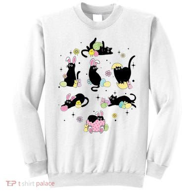 Black Cat With Bunny Eggs Happy Easter Day Matching Sweatshirt
