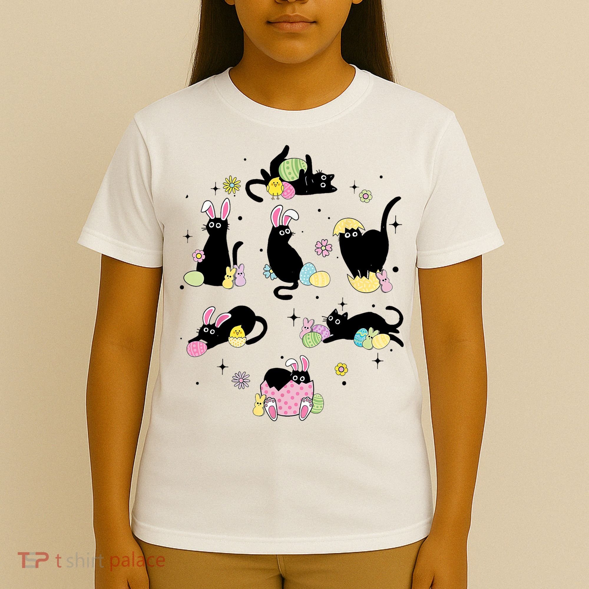 Black Cat With Bunny Eggs Happy Easter Day Matching T-Shirt