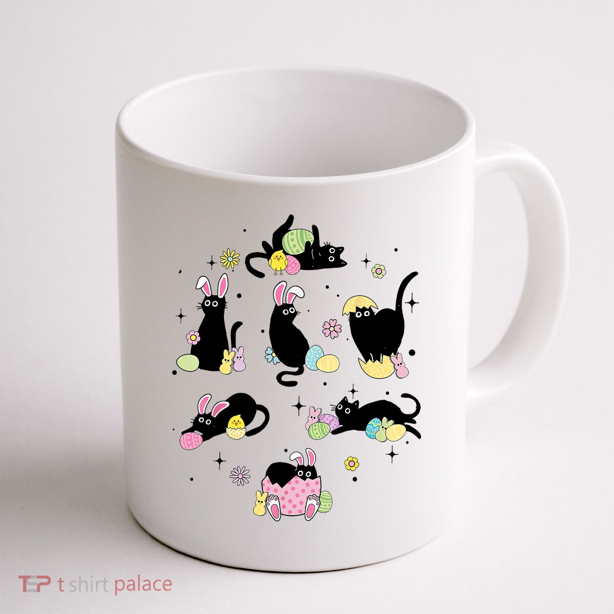 Black Cat With Bunny Eggs Happy Easter Day Matching Coffee Mug