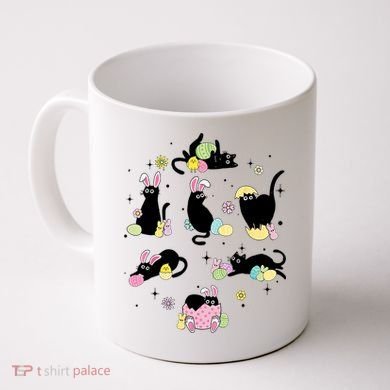 Black Cat With Bunny Eggs Happy Easter Day Matching Coffee Mug