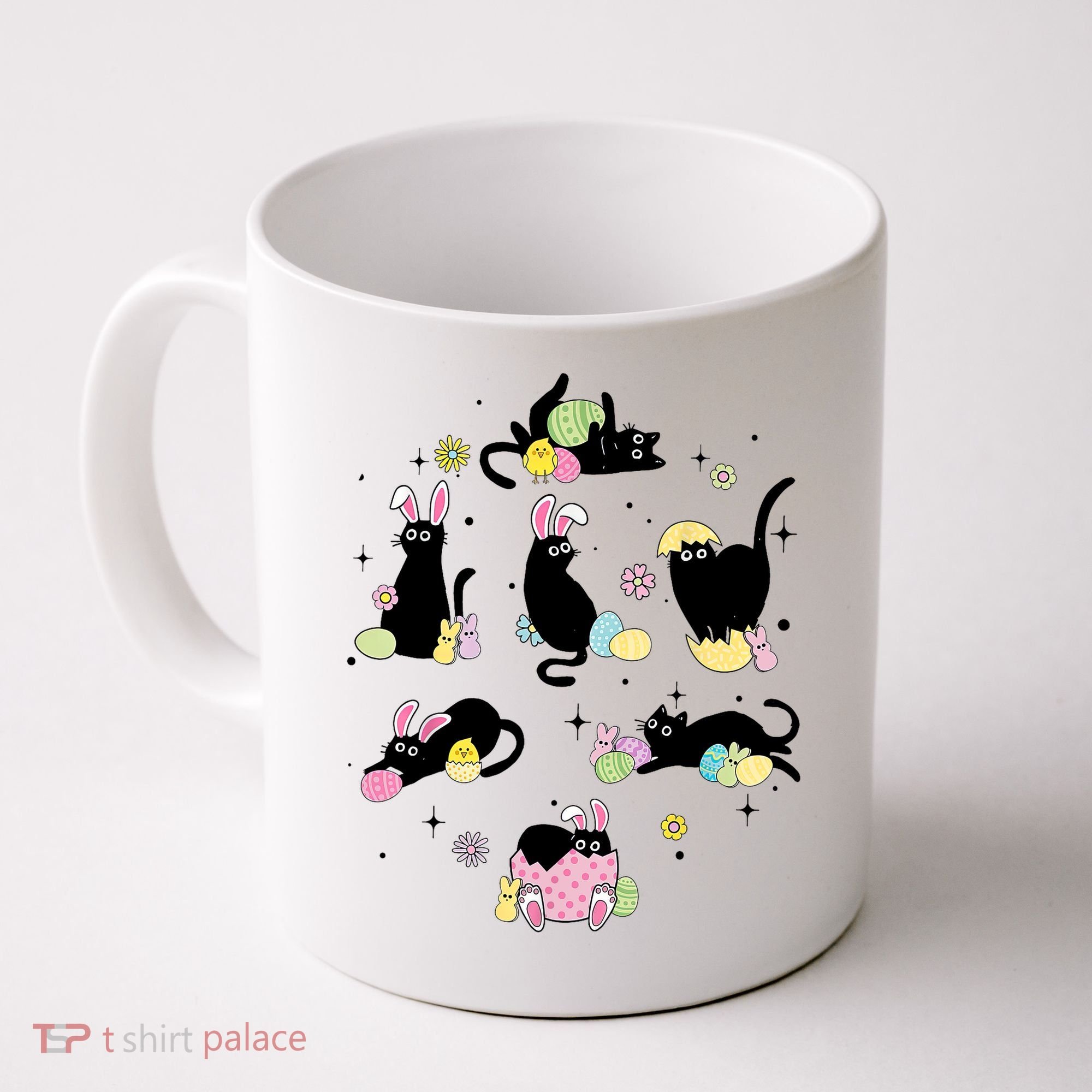 Black Cat With Bunny Eggs Happy Easter Day Matching Coffee Mug