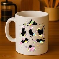 Black Cat With Bunny Eggs Happy Easter Day Matching Coffee Mug thumb 4