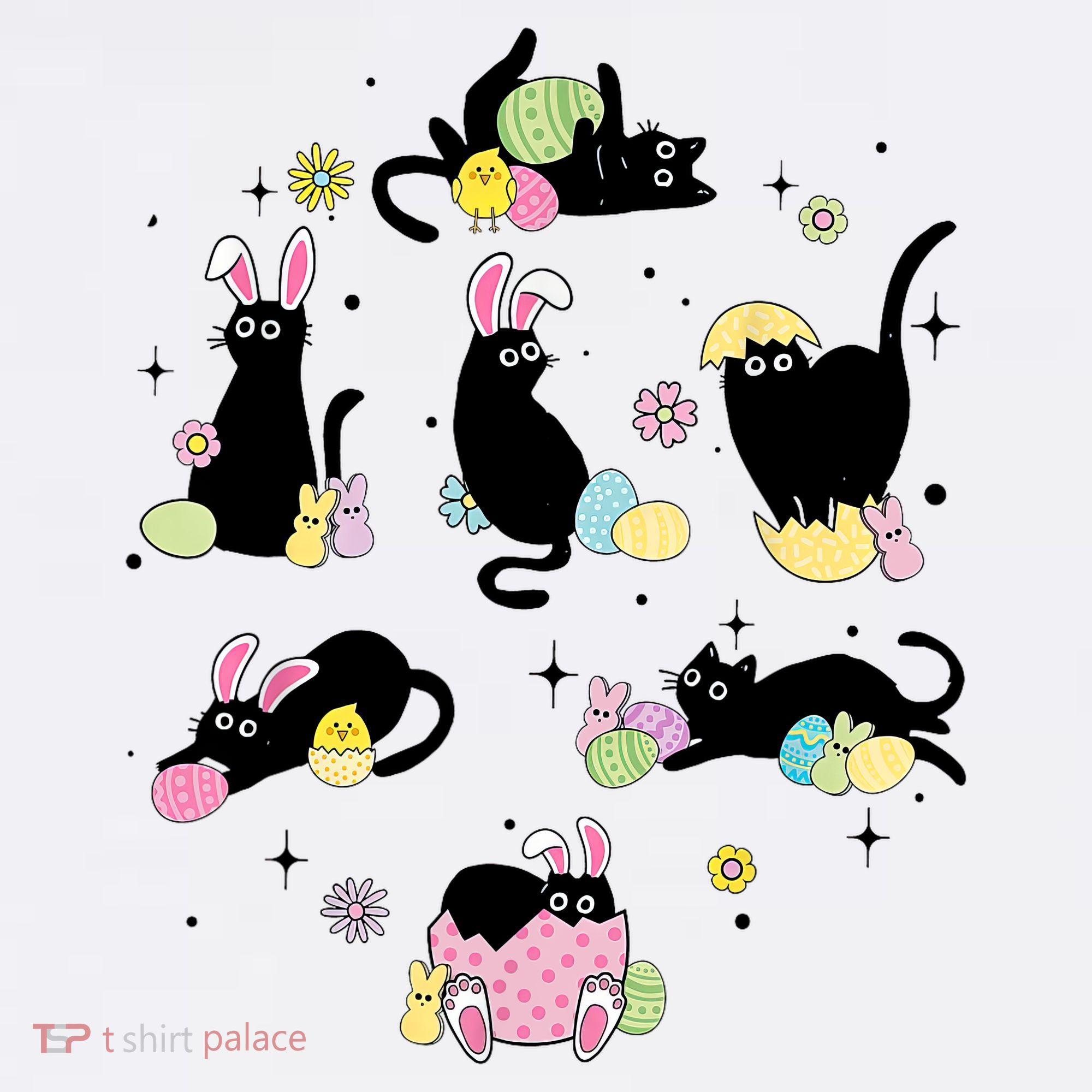 Black Cat With Bunny Eggs Happy Easter Day Matching Polo