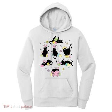 Black Cat With Bunny Eggs Happy Easter Day Matching Women's Hoodie