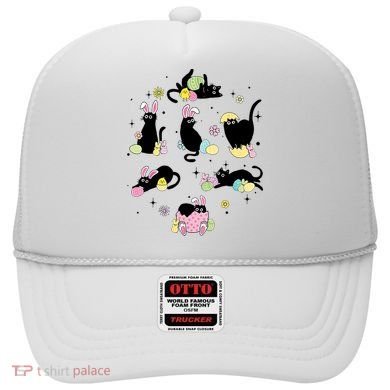 Black Cat With Bunny Eggs Happy Easter Day Matching Hat