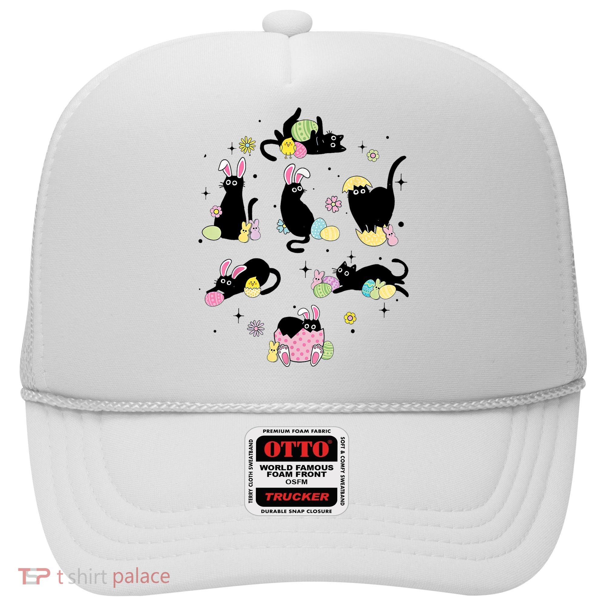 Black Cat With Bunny Eggs Happy Easter Day Matching Hat