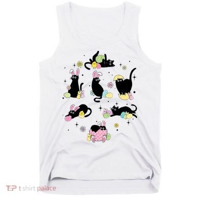 Black Cat With Bunny Eggs Happy Easter Day Matching Tank Top