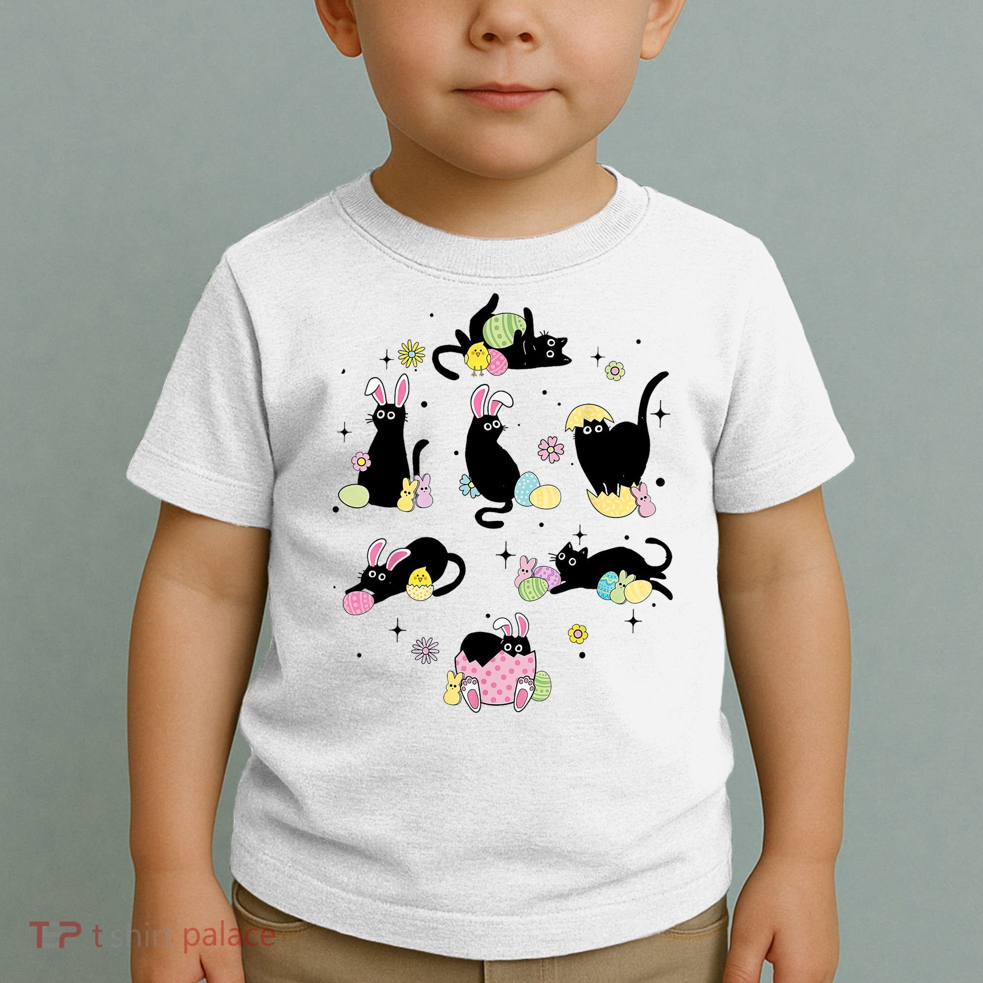 Black Cat With Bunny Eggs Happy Easter Day Matching Toddler T-Shirt