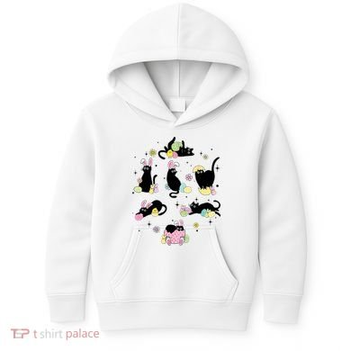 Black Cat With Bunny Eggs Happy Easter Day Matching Kids Hoodie
