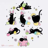 Black Cat With Bunny Eggs Happy Easter Day Matching Kids Long Sleeve Shirt thumb 2