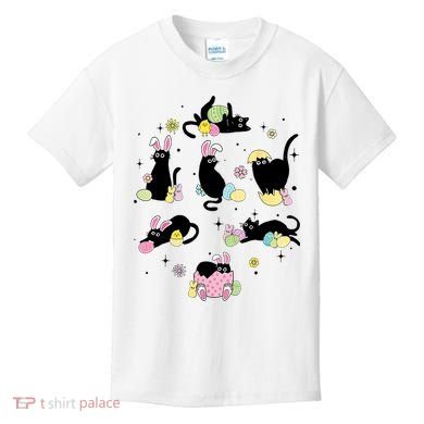 Black Cat With Bunny Eggs Happy Easter Day Matching Kids T-Shirt