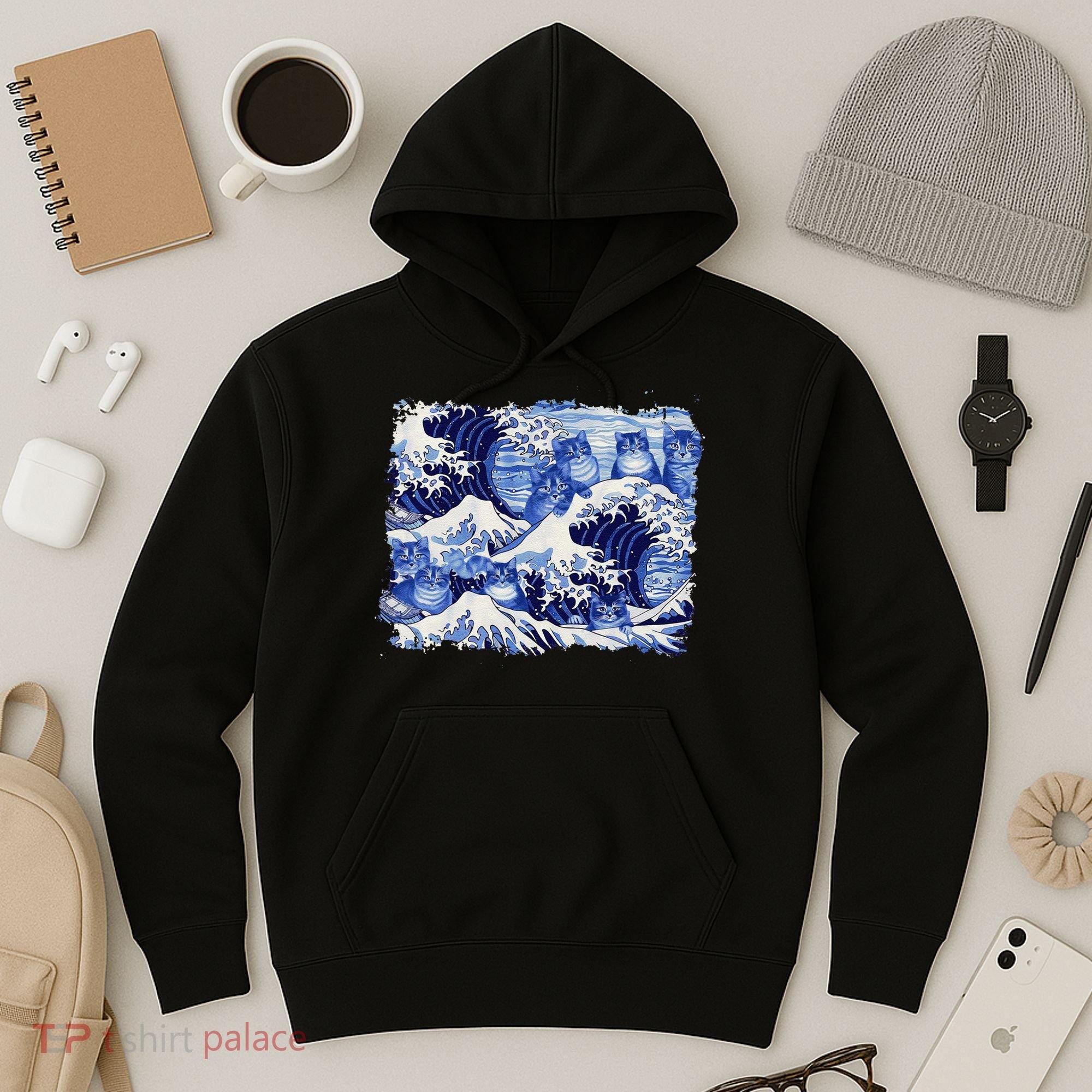 Blue Cats Wave For Kamala Funny Cat Owners Kamala Harris Gift Hoodie