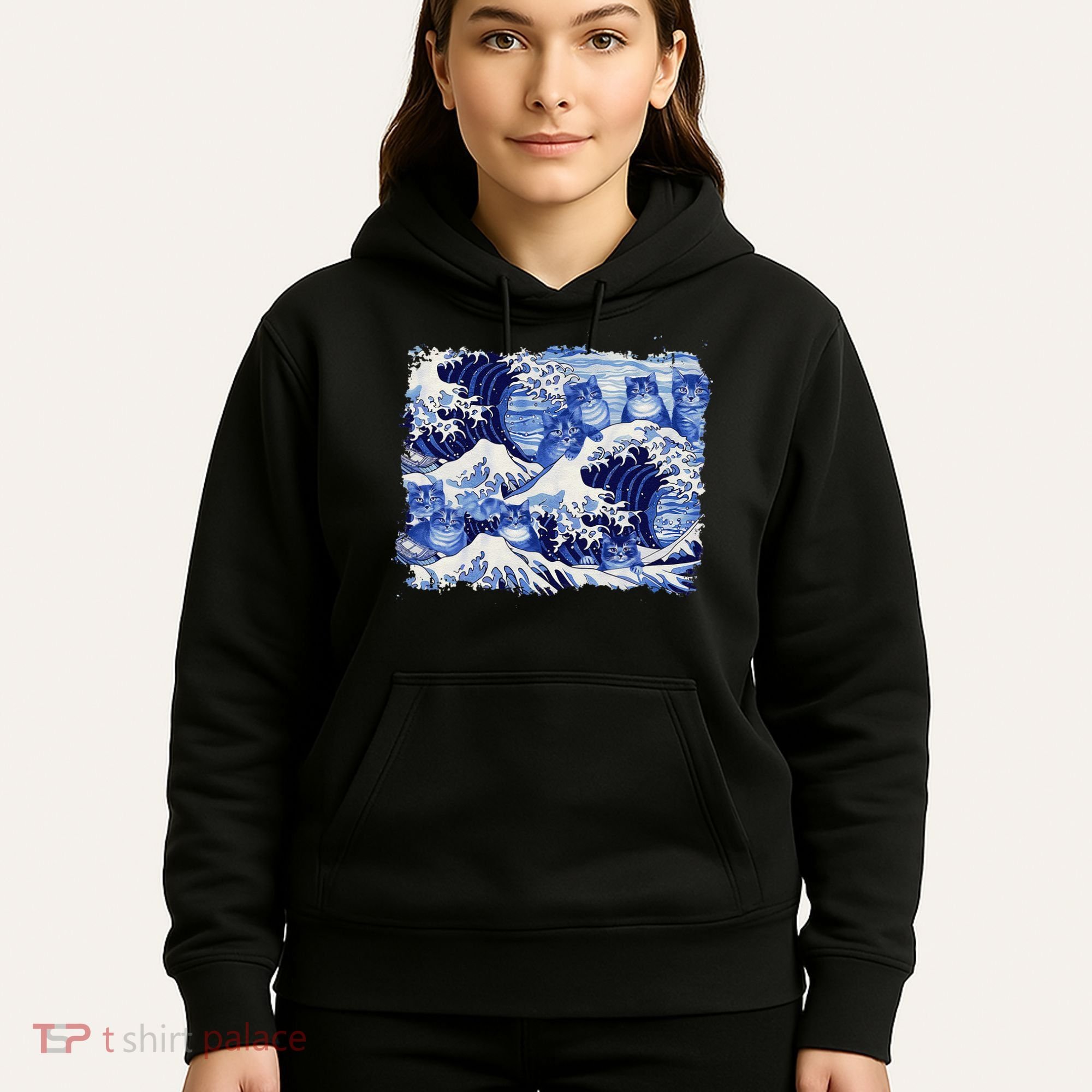 Blue Cats Wave For Kamala Funny Cat Owners Kamala Harris Gift Hoodie
