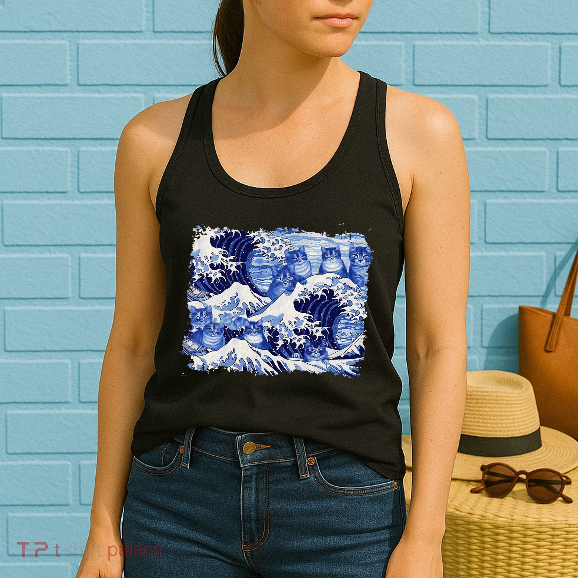 Blue Cats Wave For Kamala Funny Cat Owners Kamala Harris Gift Women's Tank Top