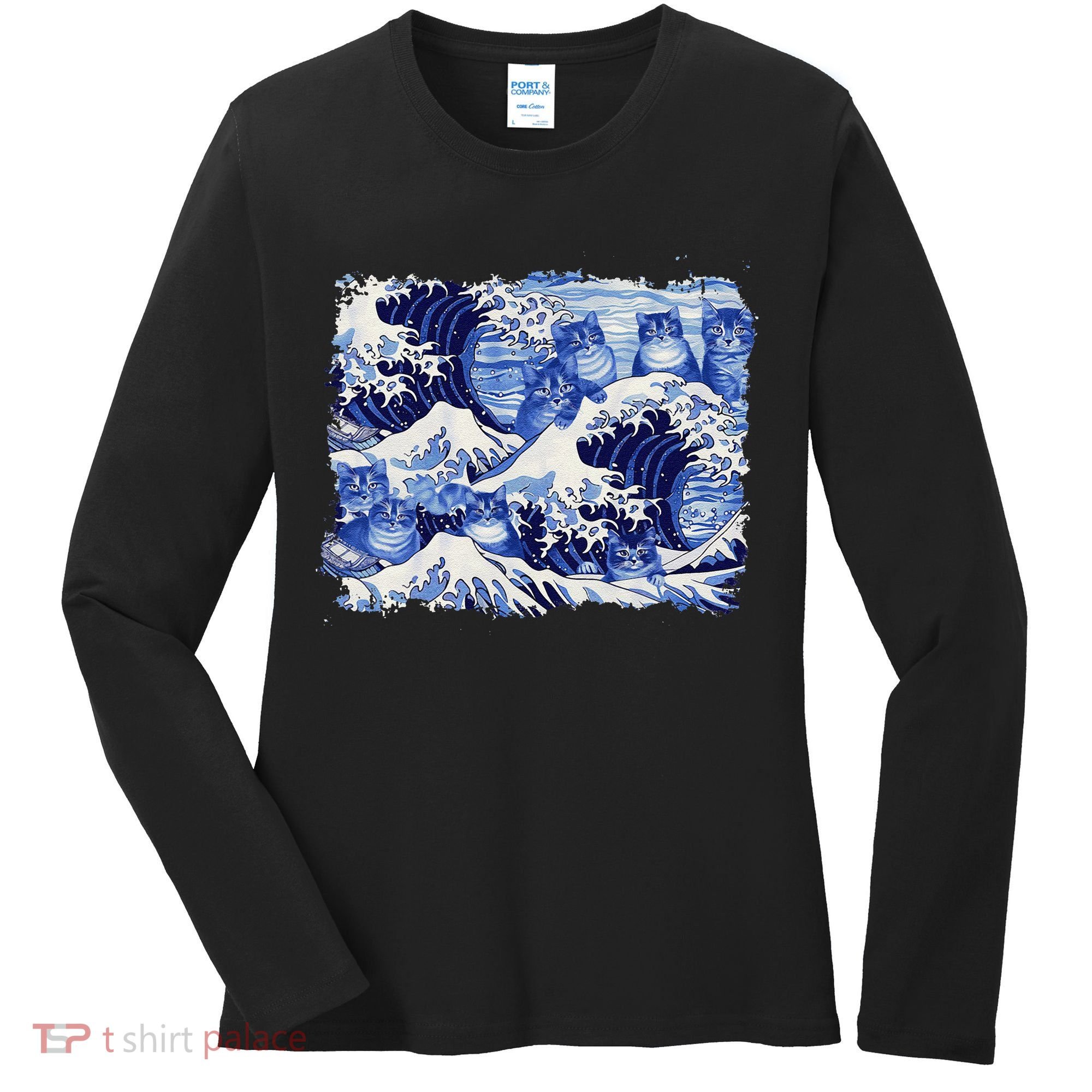Blue Cats Wave For Kamala Funny Cat Owners Kamala Harris Gift Women's Long Sleeve Shirt