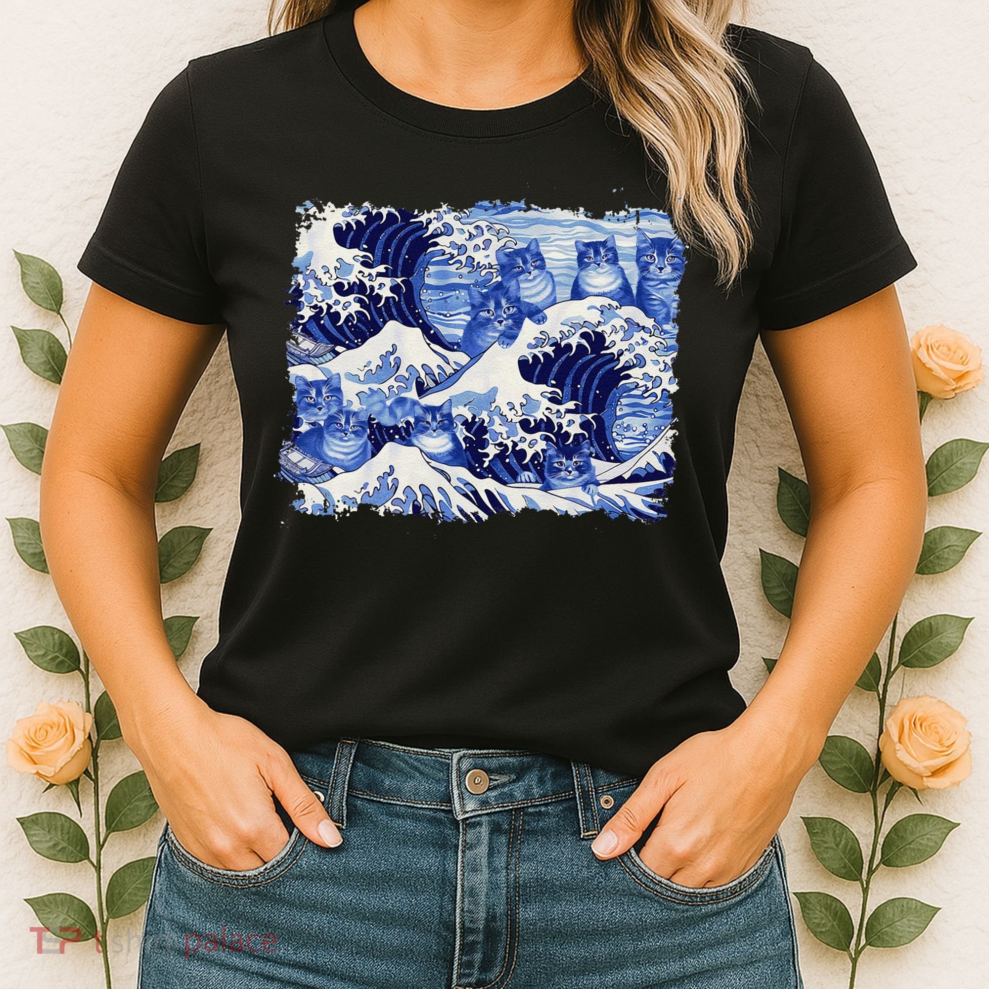 Blue Cats Wave For Kamala Funny Cat Owners Kamala Harris Gift Women's T-Shirt