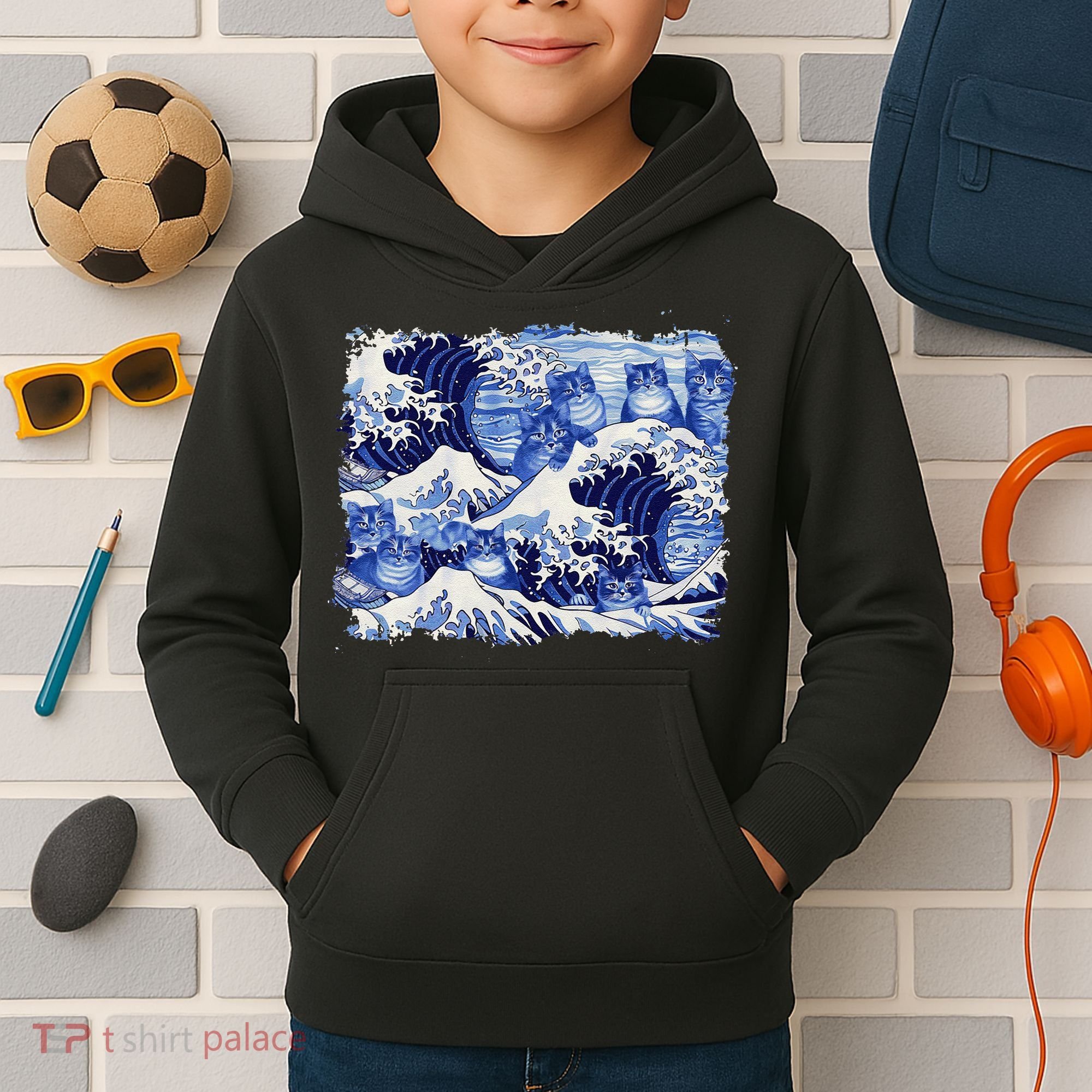 Blue Cats Wave For Kamala Funny Cat Owners Kamala Harris Gift Kids Hoodie