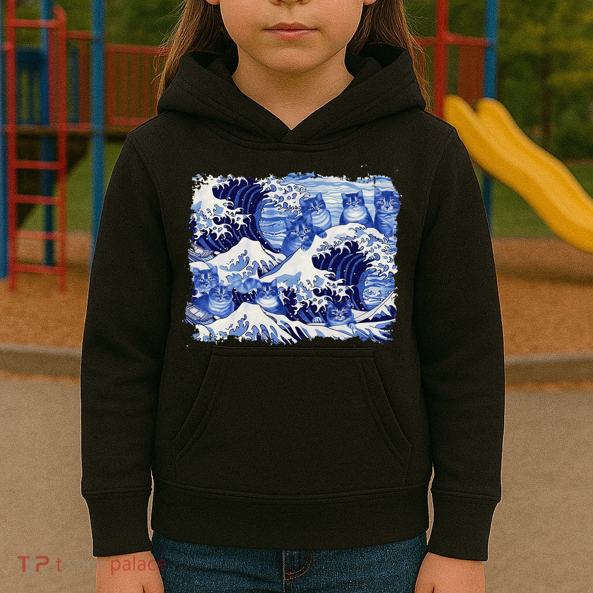 Blue Cats Wave For Kamala Funny Cat Owners Kamala Harris Gift Kids Hoodie