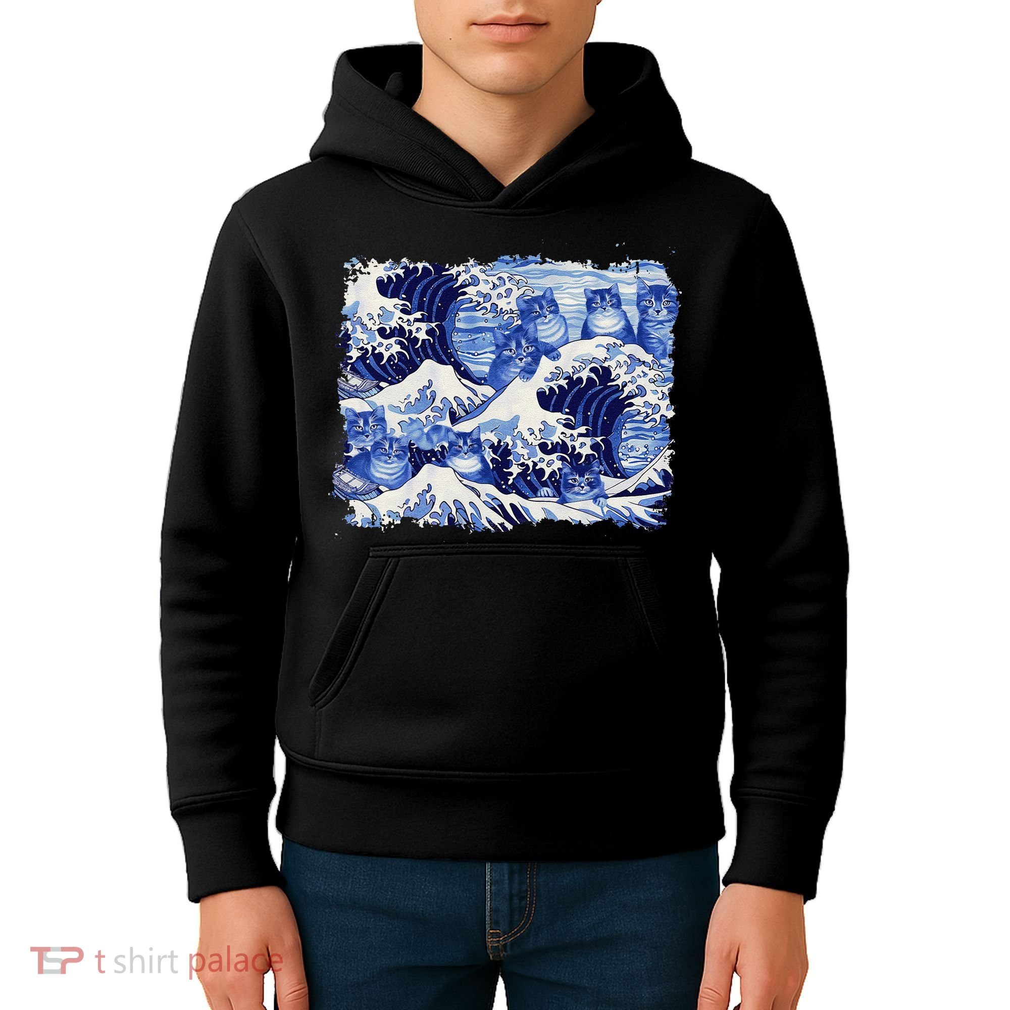 Blue Cats Wave For Kamala Funny Cat Owners Kamala Harris Gift Kids Hoodie