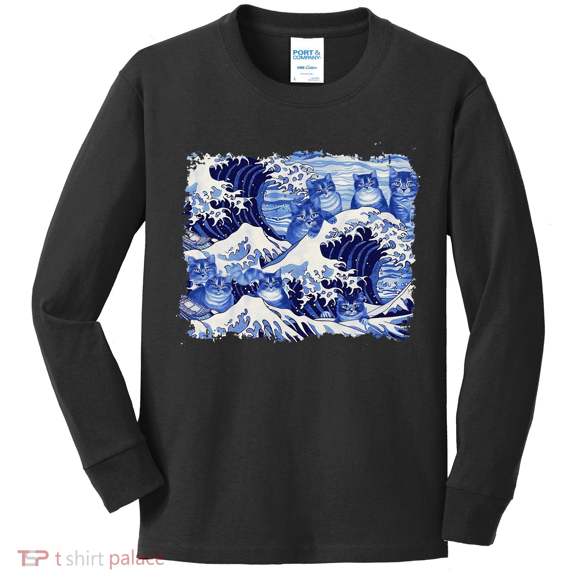 Blue Cats Wave For Kamala Funny Cat Owners Kamala Harris Gift Kids Long Sleeve Shirt