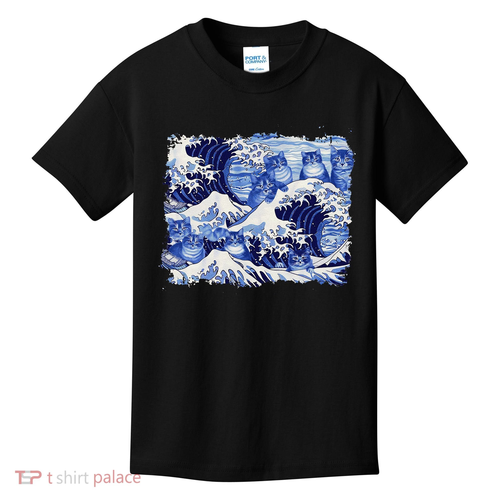 Blue Cats Wave For Kamala Funny Cat Owners Kamala Harris Gift Kids T-Shirt
