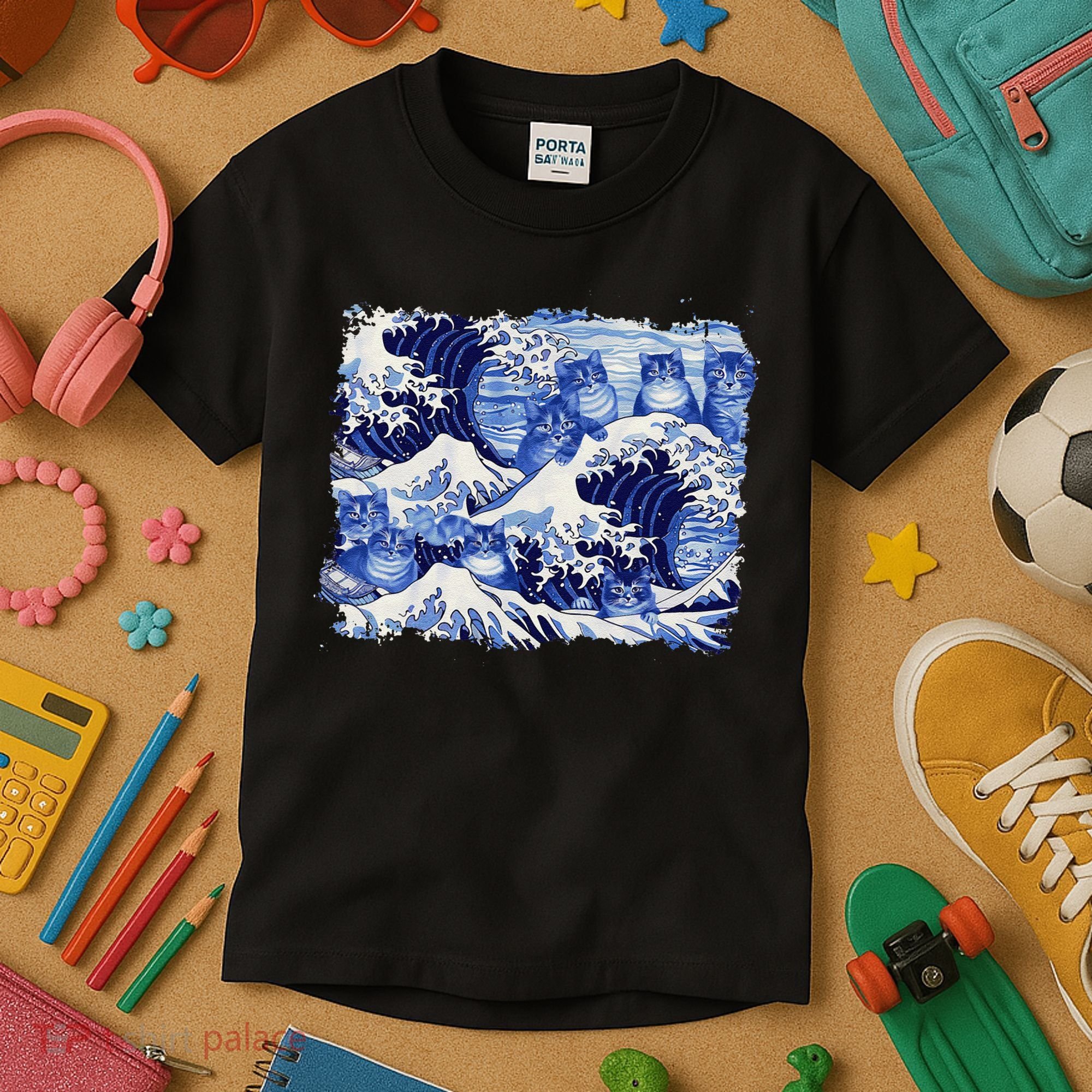 Blue Cats Wave For Kamala Funny Cat Owners Kamala Harris Gift Kids T-Shirt