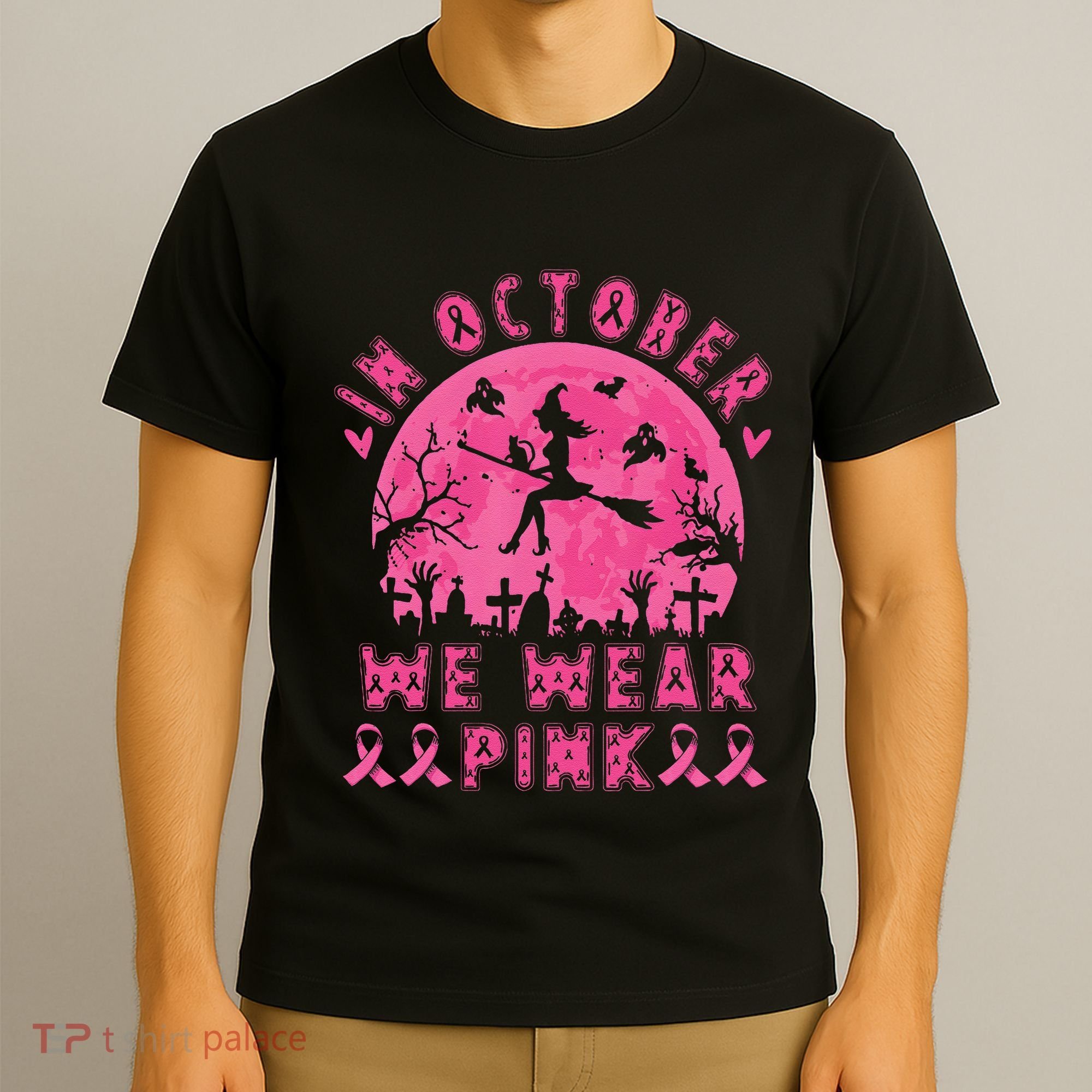 Breast Cancer Women Halloween In October We Wear Pin.K T-Shirt