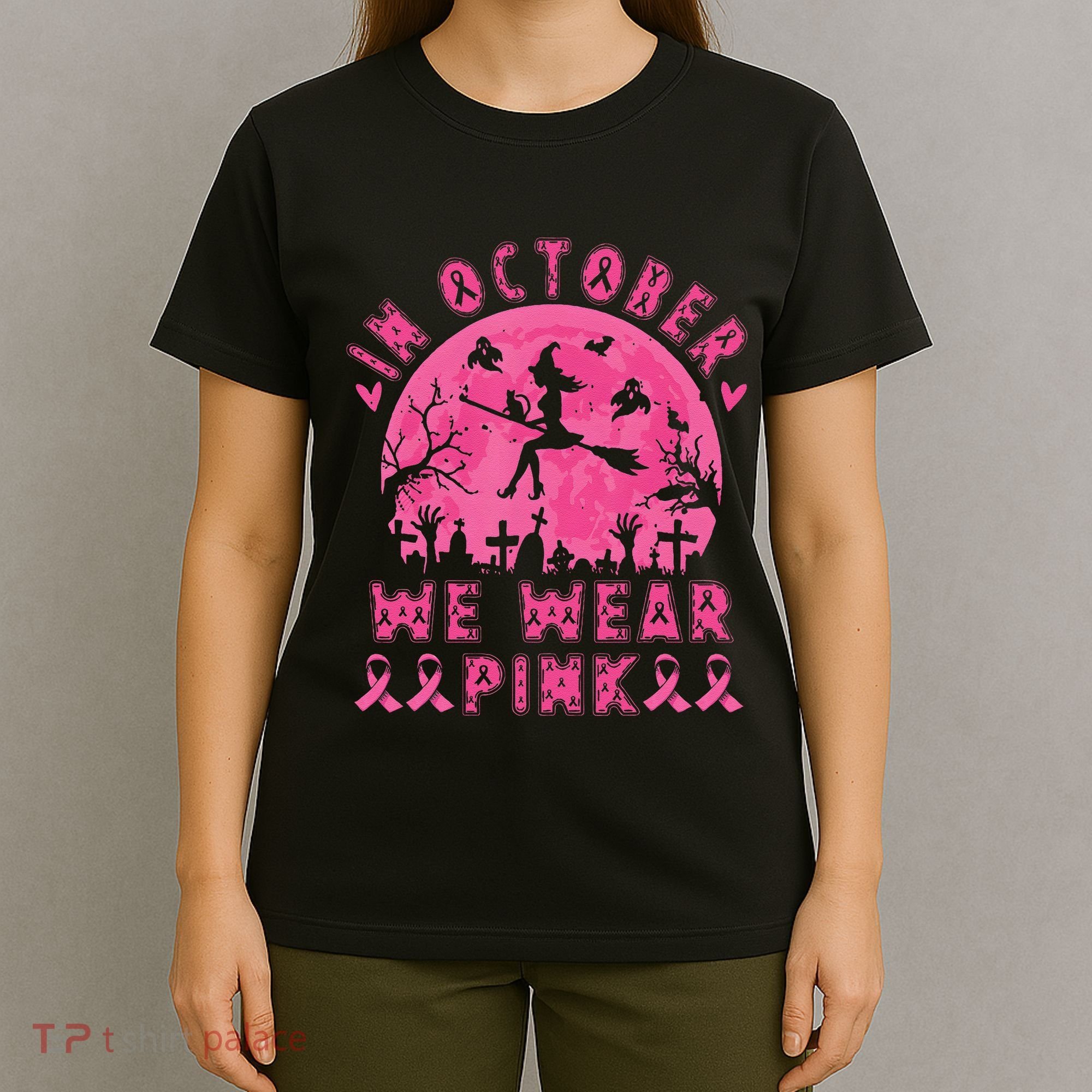 Breast Cancer Women Halloween In October We Wear Pin.K T-Shirt