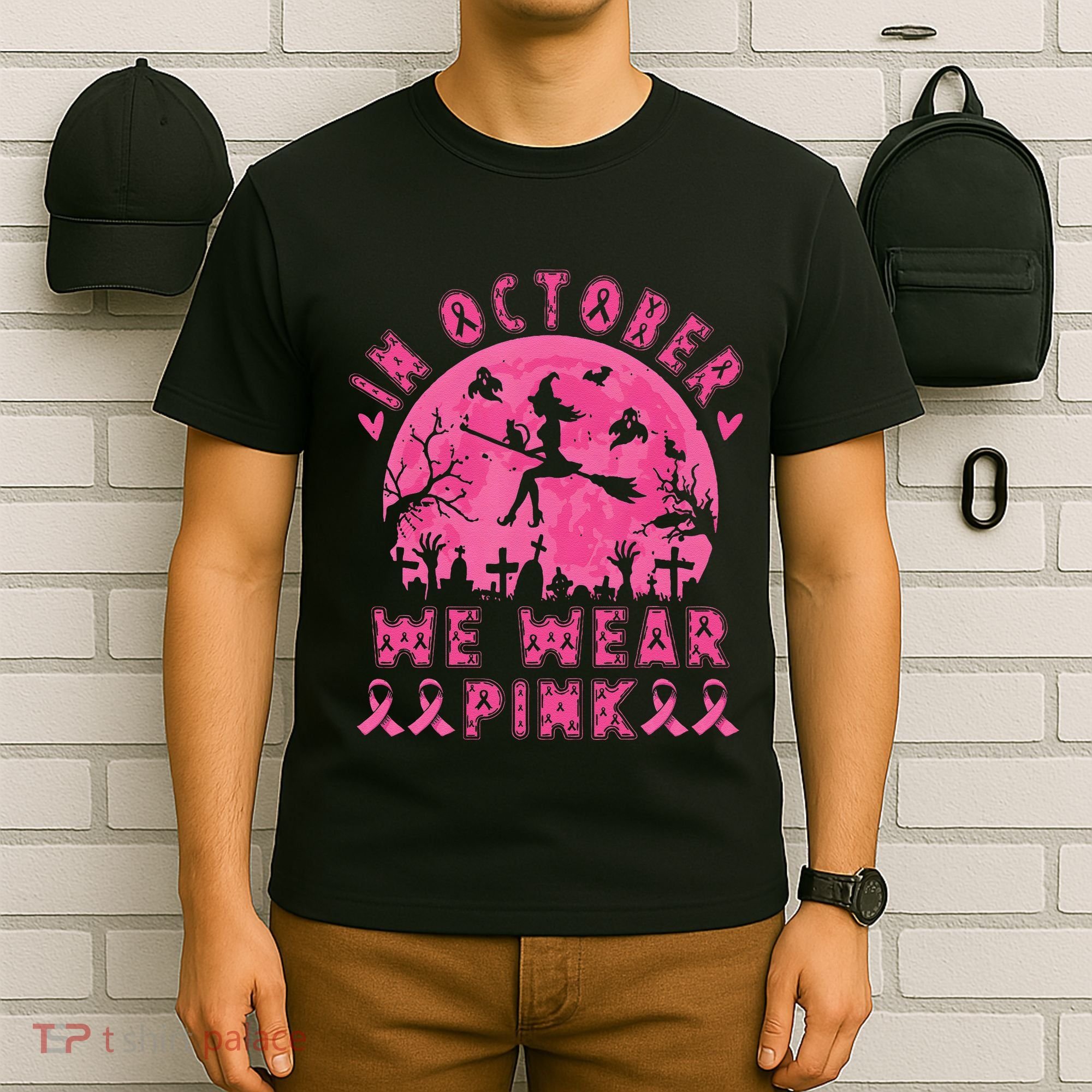 Breast Cancer Women Halloween In October We Wear Pin.K T-Shirt