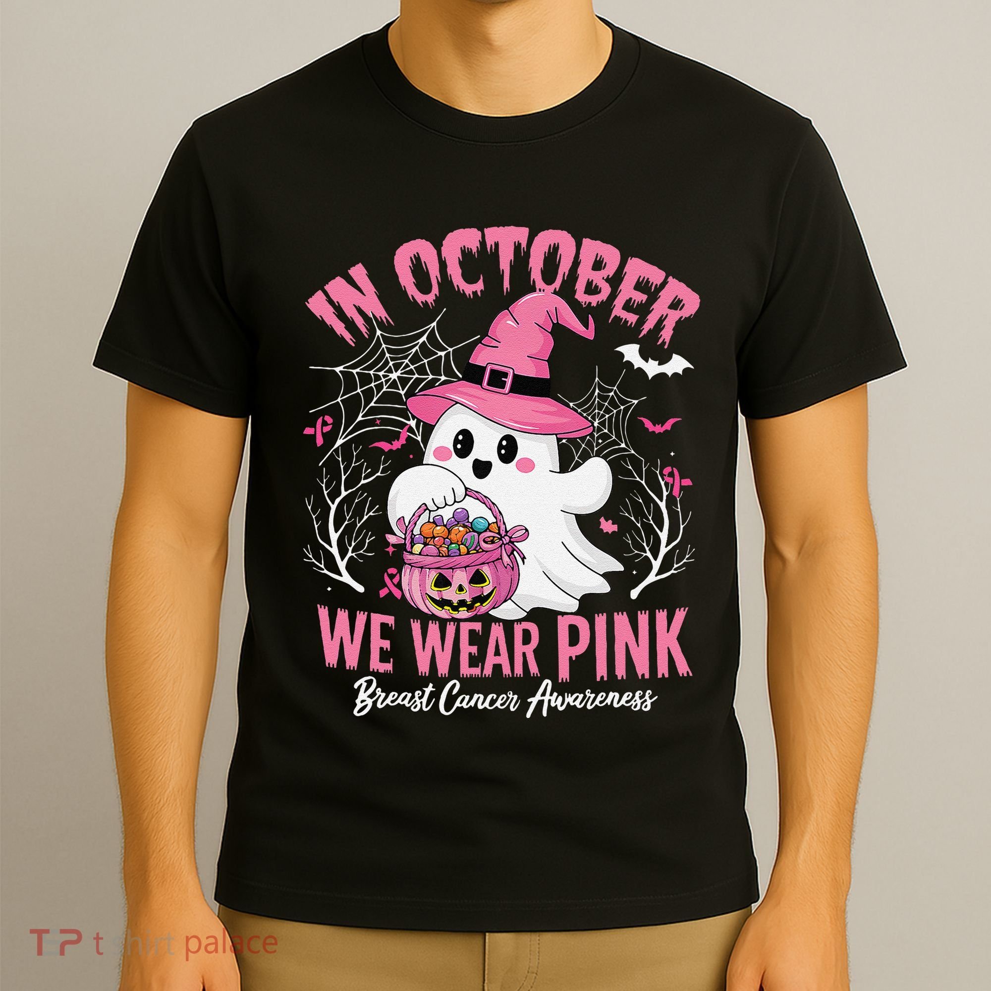 Breast Cancer Women Halloween In October We Wear Pin.K T-Shirt