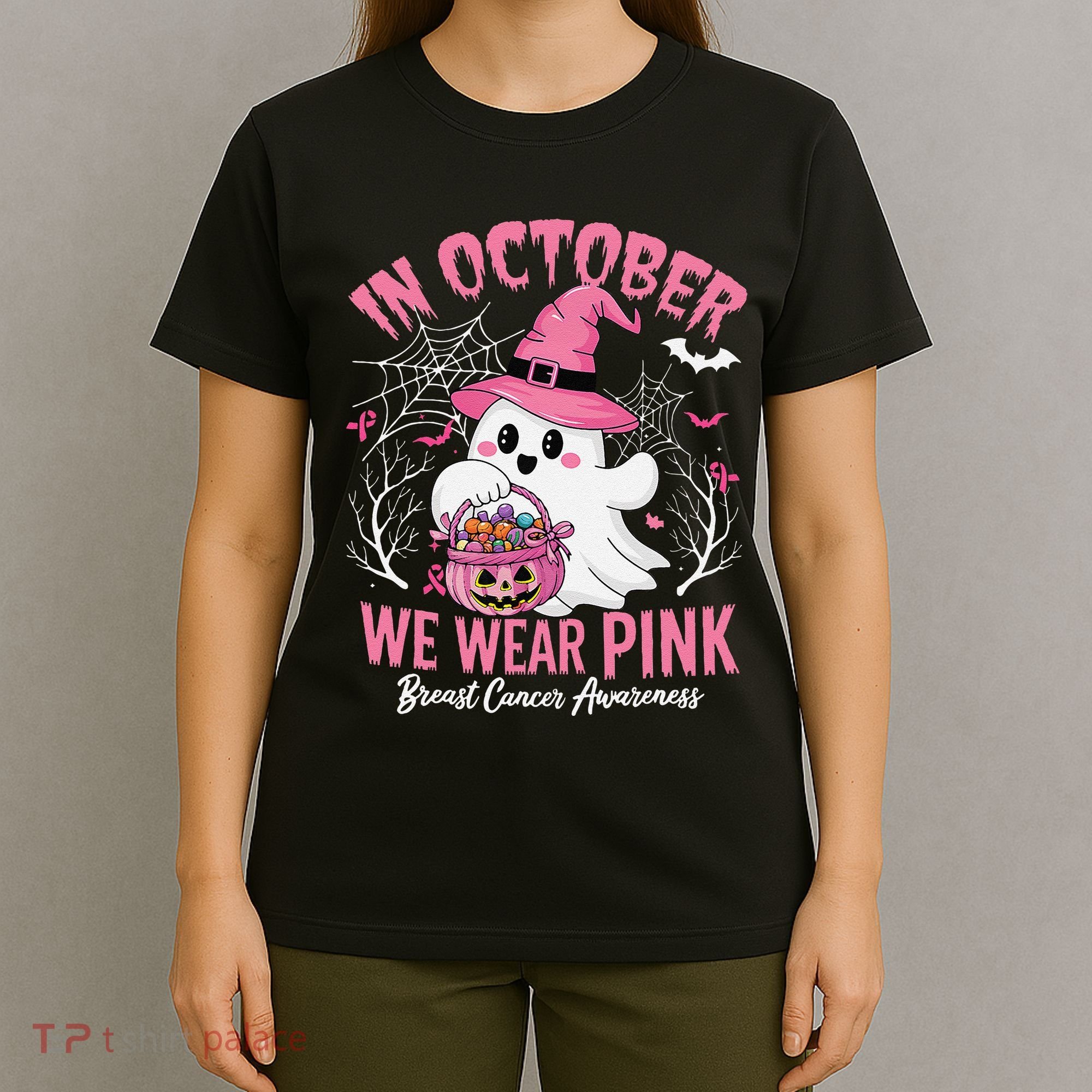 Breast Cancer Women Halloween In October We Wear Pin.K T-Shirt