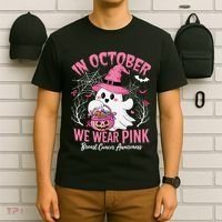 Breast Cancer Women Halloween In October We Wear Pin.K T-Shirt thumb 6