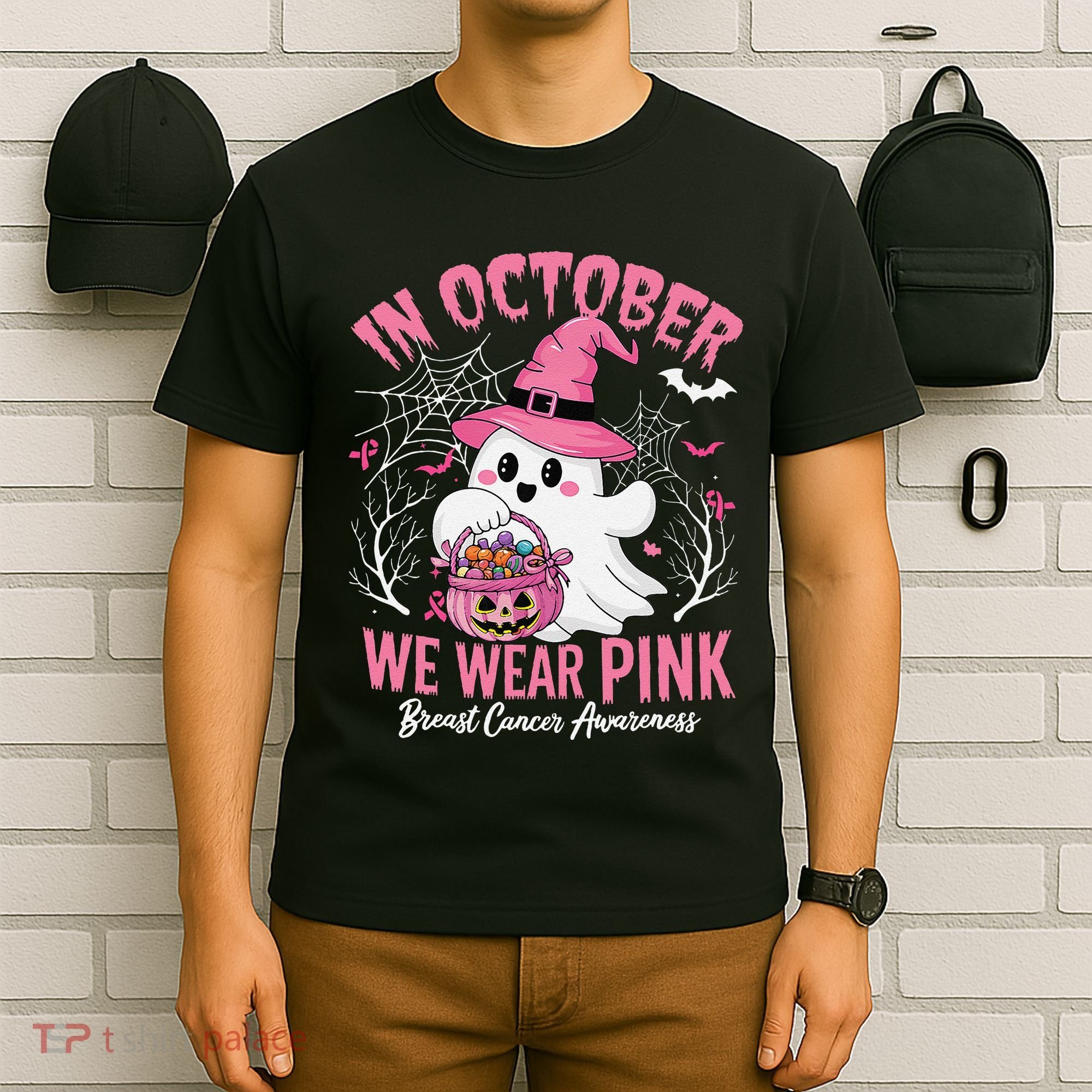 Breast Cancer Women Halloween In October We Wear Pin.K T-Shirt
