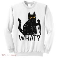 Black Cat What Knife Funny Murderous Halloween Pet Women Sweatshirt thumb 0