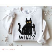Black Cat What Knife Funny Murderous Halloween Pet Women Sweatshirt thumb 2