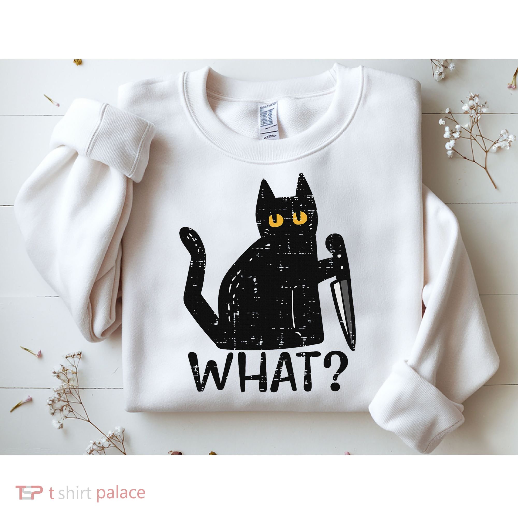Black Cat What Knife Funny Murderous Halloween Pet Women Sweatshirt