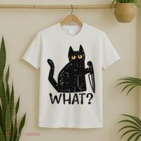 Black Cat What Knife Funny Murderous Halloween Pet Women T-Shirt thumb 2