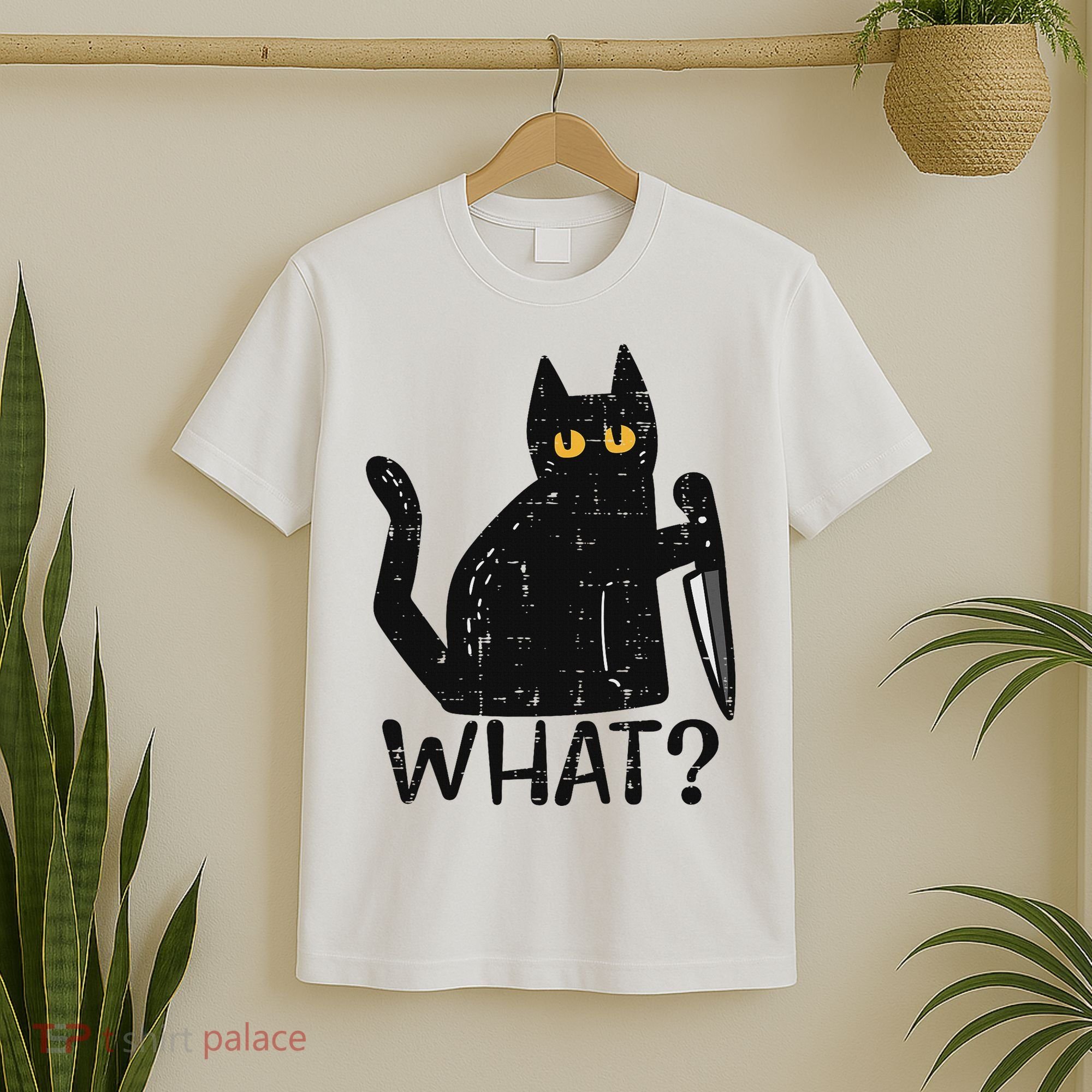 Black Cat What Knife Funny Murderous Halloween Pet Women T-Shirt