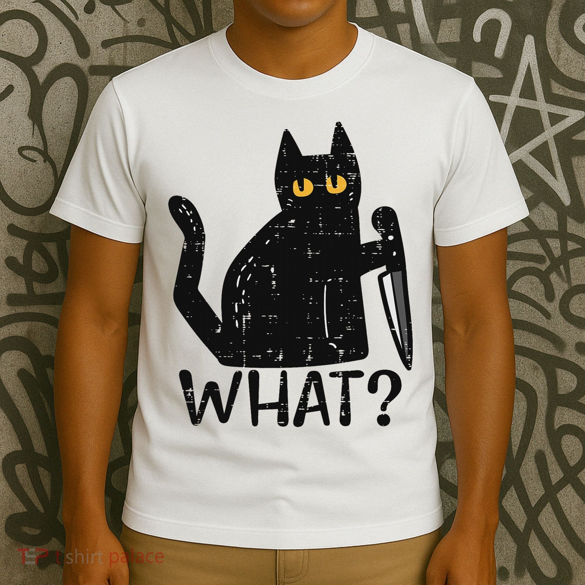 Black Cat What Knife Funny Murderous Halloween Pet Women T-Shirt