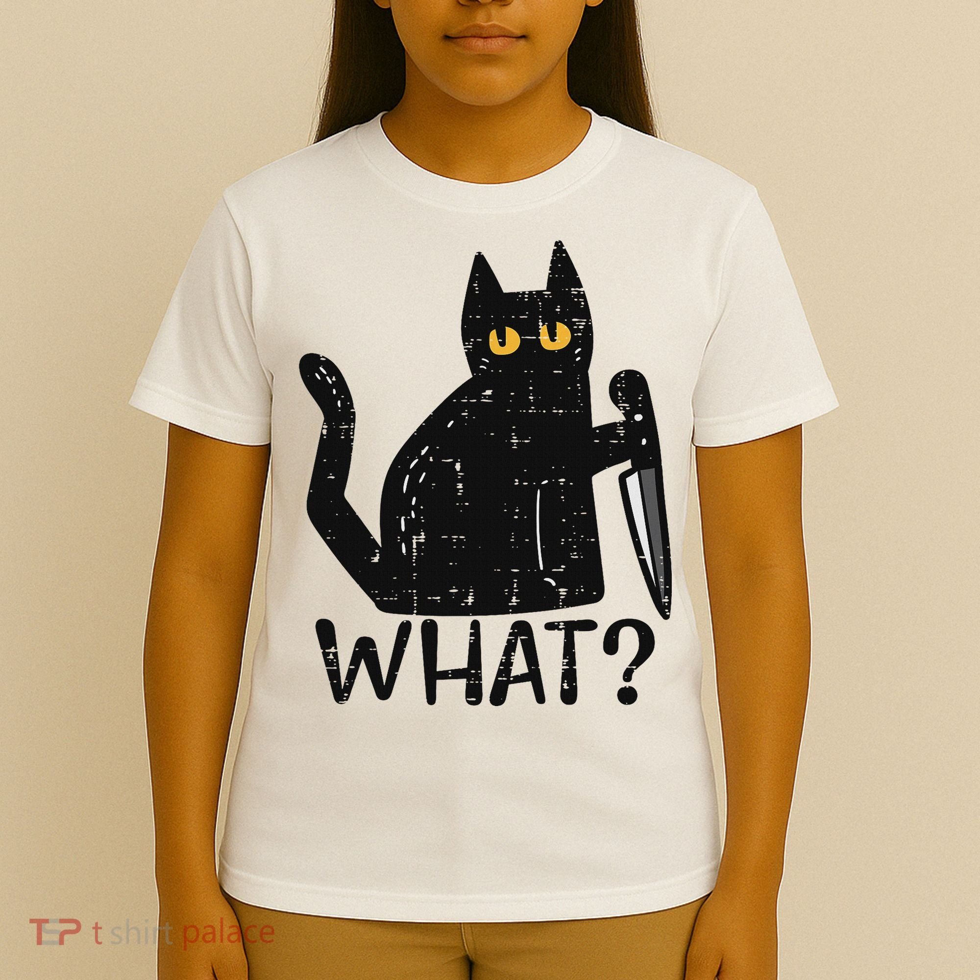 Black Cat What Knife Funny Murderous Halloween Pet Women T-Shirt